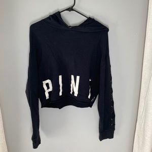 PINK! Black Crop Sweatshirt